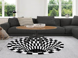 Round Black White Grid Carpet 3D Vortex Room Bedroom Anti Slip Floor Mats Home Carpet Rugs V1294-YM0717-10100326