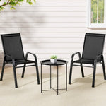 Gardeon 3PC Outdoor Bistro Set Patio Furniture Table and Chairs Stackable Black FF-STA-ST606-3PC