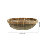 1Pc Bamboo Storage Tray in Khaki with Round Dustpan Design for Practical Home Use V1192-AZ-W-29153