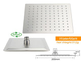 Brushed Nickel Silver Square 8" Rain Shower Head & Brass Gooseneck Wall Arm Set V1233-A602NKSS108N