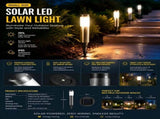 Small Black Warm White Solar LED Stainless Steel Lawn Light V1221-XM-LB594-GM44