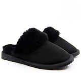 Sheepskin Wool Womens Slippers Scuffs Slip On Winter Ugg Slippers in Black V563-BR-SHEEPSCUFFS-BLKFR-6