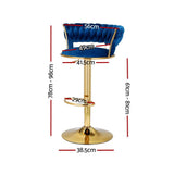 Artiss Bar Stools X3 Kitchen Counter Chair Gas Lift Velvet Woven Backrest Navy BA-K-1006-BLX3