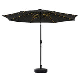 Instahut Outdoor Umbrella 2.9m Market Umbrella with Base String Light Black XFEL-UMB-FLAP-51-BK