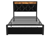 Levede Single Bed Frame Leather Headboard RGB 2 Drawers BF1064-S