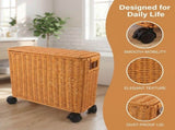 Narrow Plastic Rattan Basket with Lid and Wheels, Space-Saving Home Organizer for Efficient V1369-AZ3-W-13356