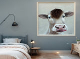 Cow w Attitude Artificial Hair Framed Canvas Wall Art 60cm V637-95204COW