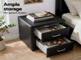 Artiss Gas Lift Queen Bed Frame and 2 Bedside Table Set Leather Black BFRAME-SET-NINO-BSIDEX2-BK