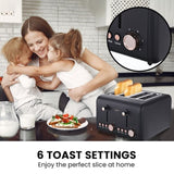 Pronti 4 Slice Toaster Rose Trim Collection - Black TSR-4SL-GST-BK