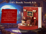 DIY Book Nook Kit Book Theater 3D Wooden Puzzle Miniature Dollhouse Bookshelf Insert with LED Light, V888-ELOSUNG50316