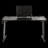 LED Gaming Desk Computer Table with Cup Holder Headphone Hook Cable Hole V63-840391