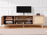 Rattan TV Stand, Mid Century Modern TV Stand for 75 inch TV, Boho Rattan TV Cabinet with Build-in V952-TBDSJ66INCHEOANELV3
