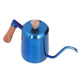 600ml Stainless Steel Manual Coffee Pot Long Narrow Spout Pour Over Kettle with Wooden HandleBlue V1294-YM0710-3118210281012