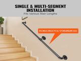 Pipe Stair Handrail, 7FT Staircase Handrail, 440LBS Load Capacity Carbon Steel Pipe Handrail, V952-TZBGSLTFSGYG77HXIV0