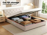 Artiss Double Bed Frame with Storage and Bedside Table Set Tufted Linen Gas Lift Bed Base and BFRAME-SET-VILA-SCAN-BS01