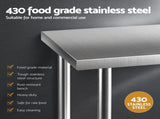 Cefito 1524x762mm Stainless Steel Kitchen Bench 430 SSKB-430S-60-30