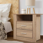 Artiss Bedside Table 2 Drawers with Shelf - TARA Oak FURNI-C-SIDE-SHELF-WD