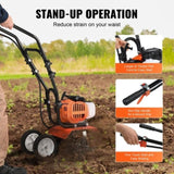 Tiller Cultivator Gas Powered, 43CC 2-Stroke Garden Cultivator, Tiller with 4 Steel Adjustable Front V952-RYGYJ43CCECC62UOPV0