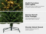 Christabelle 2.3m 7.5ft Pencil Pine Christmas Tree Pre Lit Multi Function LED Slim Artificial I 112_WFLPP75