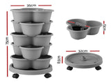 Green Fingers 5 Tier Vertical Garden Planter, Stackable Planters with 4 Wheels, Grey, Raised Garden GARDEN-5T-LGY
