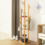 Ekkio Modern Style Sturdy Construction Bamboo Clothing Rack With 9 Hooks Multi Layer Shelf V227-2997162003000