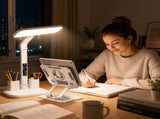 White 360 Degree Rotating Tablet Stand and Foldable LED Desk Lamp Study Set Adjustable Reading Light V888-ELOSUNG54237