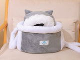 Grey 2-in-1 Ultra-Soft Plush Pet Carrier & Mobile Bed - Portable & Lightweight Cute Cat Ear Design V888-ELOSUNG45395
