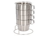 Stainless Steel Camping Cup Set of 4 Double Layer Coffee Mugs with Stand Holder Stackable Outdoor V1294-YM3118220254711-0421