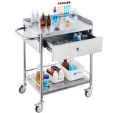 VEVOR Medical Cart, 2 Layer stainless Steel Cart100 kg Weight Capacity Utility Cart Silent Wheels V952-SYSSTCSB20124D3E4V0