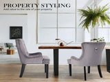 French Provincial Dining Chair Ring Studded Velvet Rubberwood Leg LISSE GREY V274-FT-VFC-1141-GY1