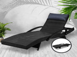 Gardeon Sun Lounge Wicker Lounger Outdoor Furniture Beach Chair Armrest Adjustable Black FF-LOUNGE-ARM-P-BK