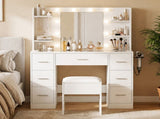 Levede Dressing Table Makeup Vanity with Lights Glass Desktop 7 Drawers White VM1038-AU