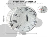 Large Silver Wall Clock Twinkle Crushed Diamond Mirrored Clock With Beveled Edge V767-JJ-XM1369-SR80