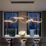 BAMDECOR A24126 Nordic Minimalist LED Pendant Light Adjustable Modern Ring Chandelier for Dining V255-BAM-L-24126-150-BLK