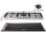 Devanti 90cm Gas Cooktop 5 Burner LPG NG Stainless Steel Hob Silver CT-GAS-5B-L-SS