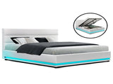 Artiss Bed Frame Double Size LED Gas Lift White LUMI BFRAME-E-LUMI-D-WH-ABC