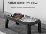 Grey Adjustable Elevated Dog Bowl Stand with Stainless Steel Double Bowls, Foldable Raised Pet V888-ELOSUNG53425