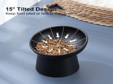 Ceramic Raised Cat Bowls, Elevated Tilted Cat Food and Water Bowls Set, Stress Free Pet Feeding Dish V1192-AZ-W-6209