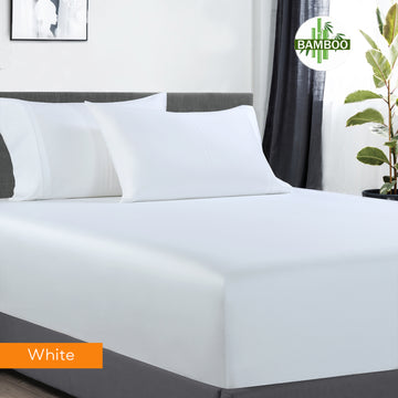 400 thread count bamboo cotton 1 fitted sheet with 2 pillowcases single white V517-BCFS-SW+BCSPC