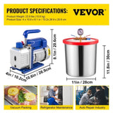 Vevor 5 Gallon Vacuum Chamber Silicone Expoxy Degassing With 3CFM 1/4HP Vacuum Pump 84 L/Min V952-QCKTZKB3CFM1-4J5TV3