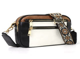 Double Zipper Black White Brown Chic Quilted Crossbody Bag - Vintage PU Leather Shoulder Purse with V888-ELOSUNG33511