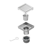 15x15cm Square Shower Drain with Grid Pattern Grate 304 SS, CUPC Certified with Hair Strainer V63-955591
