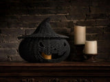 Handmade Crochet Witch Hat Pumpkin Figurine, Gothic Halloween Tabletop Decor, Soft Knit Texture, V1192-AZ-W-24665