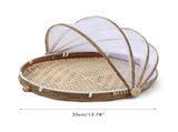 Covered Bamboo Serving Food Tent Basket Hand Woven Round Food Basket with Mesh Cover V1294-YM0715-10347243
