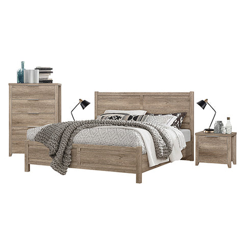 5 Pieces Bedroom Suite Natural Wood Like MDF Structure Double Size Oak Colour Bed, Bedside Table, V43-BDS-CEL-5PC-TBY-DRS-D-OAK