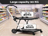 Artiss Shopping Trolley with Wheels 2 Layer w/1 Crate Foldable Trolley Grey SHOPC-JY-1B-GR