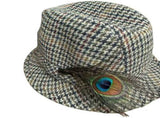100% Wool Tweed Downbeat Brim Hat with Peacock Feather Trilby 56cm V563-21056-56CM