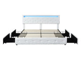 Levede Queen Bed Frame RGB LED PU 4 Drawer USB BF1051-Q-WH