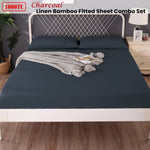 Ramesses 1000TC Linen Bamboo Fitted Sheet Combo Set Charcoal Single V442-KIT-FITTEDSS-LINENBAMBOO-CHARCOAL-SB