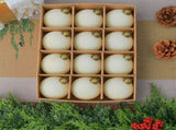 24pk Flocked Xmas Baubles Metal Cap, Off White 8cm V1221-XM-LB087-007
